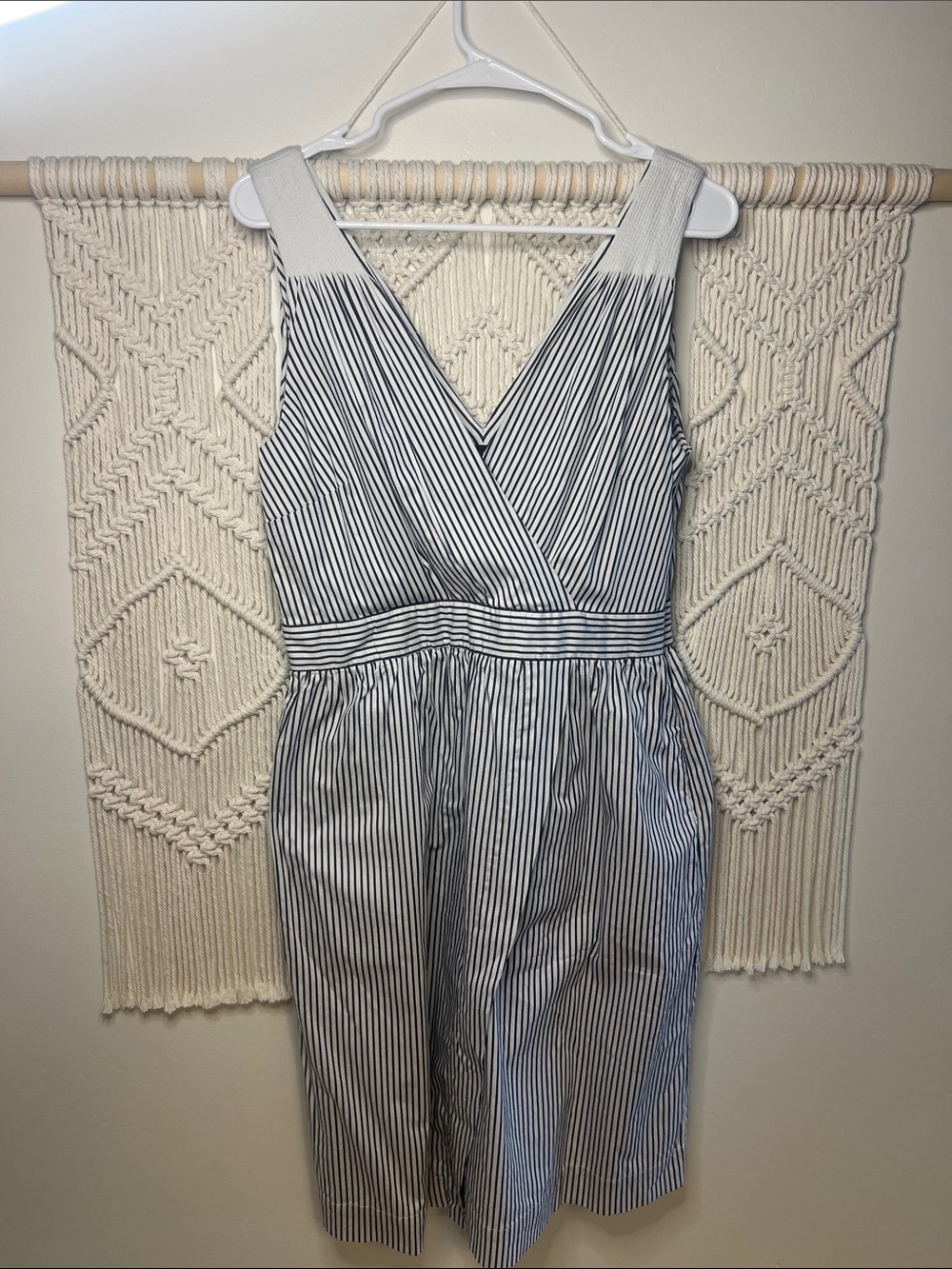 Banana Republic Navy and White Striped Midi Dress